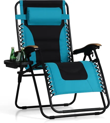 Vista 26 de PHI VILLA Juego de 2 sillas acolchadas XXL de gravedad cero, reclinables plegables para patio, asiento antigravedad de 30 pulgadas de ancho