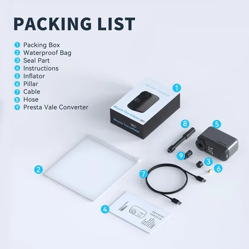 Vista 8 de TOPUMP Tiny Pump Mini bomba de neumáticos para bicicleta con manómetro, bomba de aire eléctrica portátil de 120 PSI, parada automática, batería