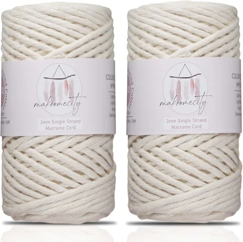 Vista 64 de Makromecity, Cordón de macramé de un solo hilo de 3 mm x 100 yardas (300 pies) de 3 mm de cordón de algodón azul bebé para arte y manualidades
