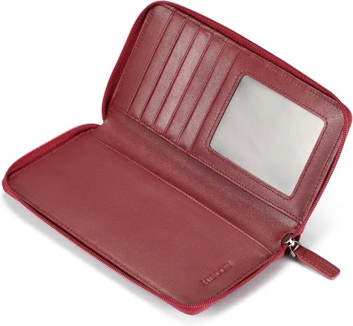 Vista 6 de HISCOW Funda para chequera con cremallera y tarjetero con divisor - Piel de becerro italiana, Rojo vino, Classic