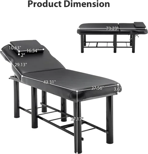 Vista 3 de Basic Portable Folding Massage Table,Aluminium Height Adjustable Facial Salon Tattoo Bed - Black