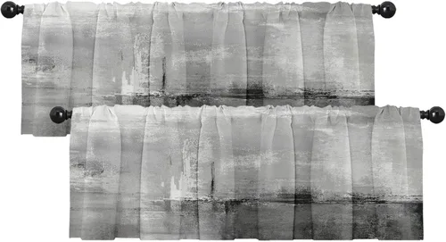 Vista 11 de Emvency Paquete de 2 cenefas para ventana, cortinas opacas de arte moderno abstracto azul, cortinas ajustables para ventanas, sala de estar, cocina