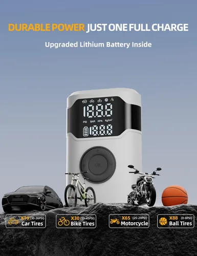 Vista 3 de Inflador de neumáticos, compresor de aire portátil, bomba de aire inalámbrica de 150 PSI, 5 veces más rápido con medidor digital, apagado automático