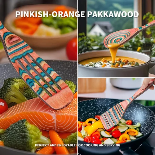 Vista 2 de Gudamaye Pakkawood - Juego de utensilios de cocina de madera de 7 piezas, cucharas de madera para cocinar, juego de utensilios de madera, cucharas