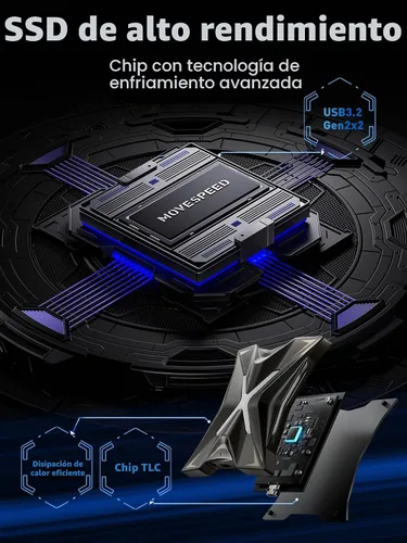 Vista 4 de MOVE SPEED Magnético 1TB SSD Externo Portátil - 2000MB/s USB-C 3.2x2, Unidad Portátil Compatible con PS5/PC/Smartphone, Almacenamiento Compacto