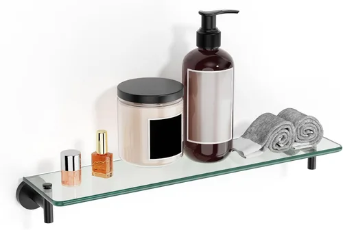 Vista 9 de Estantes de baño de vidrio, estantes flotantes dorados cepillados para pared, rectangular, moderno, estante de vidrio de acero inoxidable