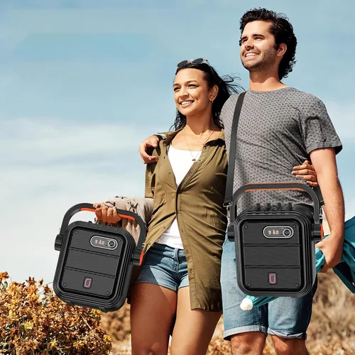 Vista 8 de JYX Máquina de karaoke con 2 micrófonos inalámbricos, altavoz Bluetooth portátil con correa de hombro, sistema de PA con soporte para subwoofer TWS