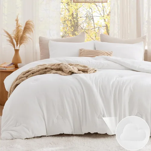 Vista 12 de Bedsure Juego de edredón individual blanco, ropa de cama suave prelavada tamaño individual, edredón acolchado con diseño de trébol, edredón