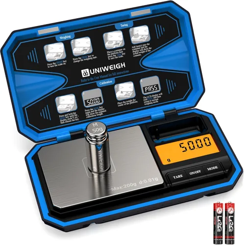 UNIWEIGH Báscula digital de bolsillo de 7.05 oz/0.00 oz, báscula digital de gramos, mini báscula de joyería digital de peso gramo con pesos Cal de