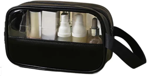 Bolsa de maquillaje transparente, bolsa de cosméticos de viaje portátil para mujer, aprobada por la TSA, bolsa transparente impermeable de PVC