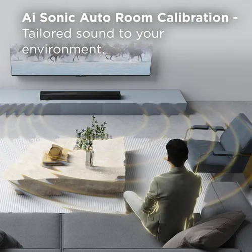 Vista 3 de TCL Q65H Q Class 5.1 Barra de sonido de canal con Dolby Atmos, DTS:X, tecnología Ray Danz, subwoofer inalámbrico, altavoces envolventes inalámbricos