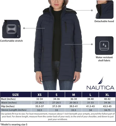 Vista 7 de Nautica Women's 34 Midweight Stretch Puffer Jacket with Hood