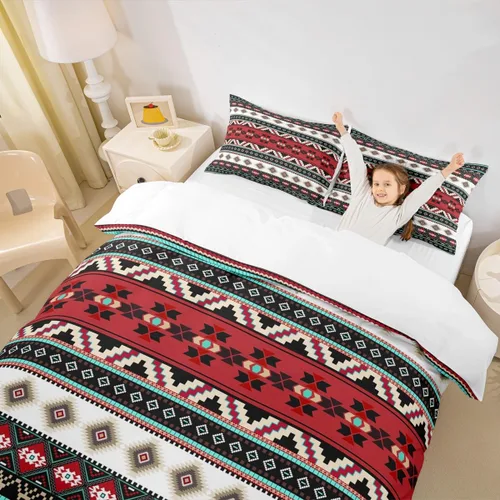 Vista 5 de Funda de edredón azteca marrón, juego de ropa de cama bohemio occidental para niños, niñas, adolescentes, bohemio, exótico, indio, funda de edredón