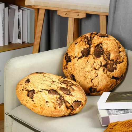 Vista 2 de Unittype 2 almohadas redondas de galletas con chispas de chocolate de 13.4 pulgadas, de felpa con impresión digital 3D, divertido
