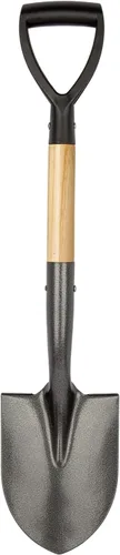 VNIMTI Pala para excavar, pala redonda pequeña con mango en D de madera, pala de jardín de metal para jardinería, 28 pulgadas