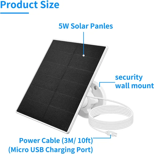 Vista 2 de Panel solar de 5 W para cámara de seguridad inalámbrica al aire libre - USB C y micro USB compatible con cámara de batería recargable, IP65