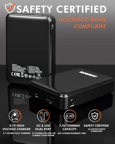 Vista 6 de ARRIS Mens Heated Jacket, Electric Heating Coat with 7.4V Battery and Detachable Hood - Waterproof, 8 Heating Areas