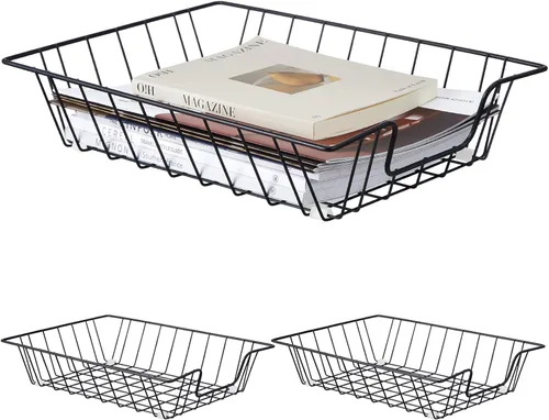 Yeaqee 3 bandejas de papel de alambre apilables, organizador de escritorio de archivo, cesta de metal para escritorio, almacenamiento de cartas para