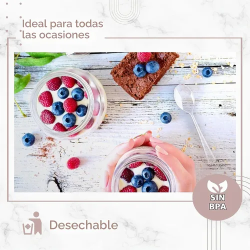 Vista 3 de Mini cucharas de postre – Paquete a granel de 100 cucharas desechables transparentes de plástico de 4 pulgadas para aperitivos – Aspecto real