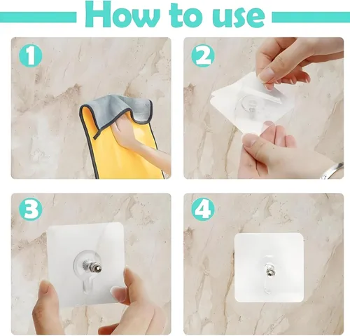 Vista 5 de 10 ganchos de pared sin taladrar Perchas adhesivas resistentes para cocina, baño y hogar Accesorios para colgar cuadros sin daños con cinta
