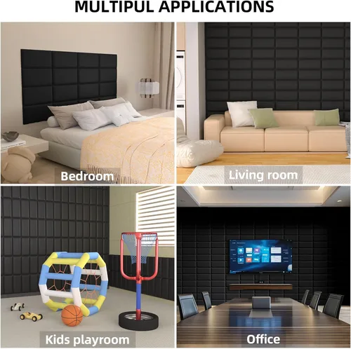 Vista 5 de Elvone - Cabeceros tapizados de 4 paneles de 7.8" x 15.7", paneles de pared acolchados despegar y pegar para niños, cabecero de cama montado