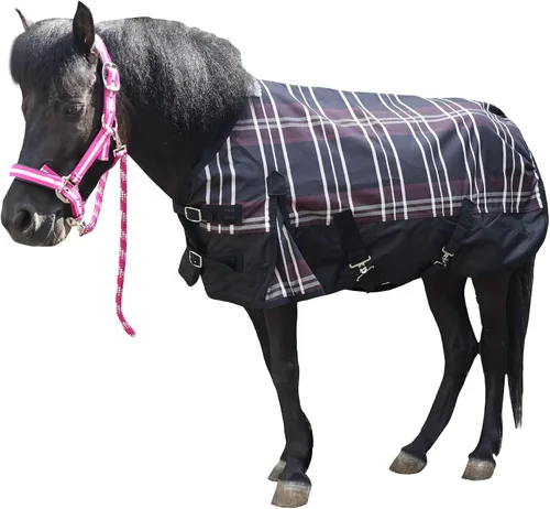 Vista 5 de Manta de 600 denier Ripstop para caballo en miniatura - 0 g de relleno, ligera, impermeable, transpirable, para poni/burro, diseño Blueplaid 36