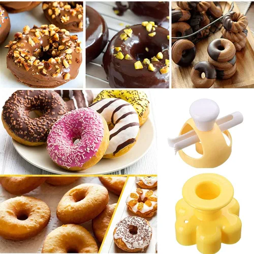 Vista 8 de Juego de cortadores de donas de 3 pulgadas, cortador de galletas redondo de plástico para hornear con alicates de inmersión, molde antiadherente