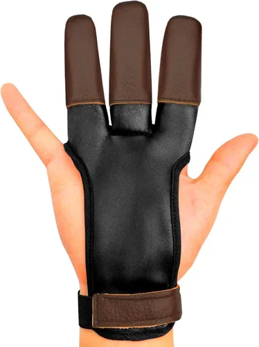 KESHES Guante de tiro con arco – Lengüeta de tres dedos con protector de dedo de cuero duradero para arcos recurvos y largos – Protector cómodo para