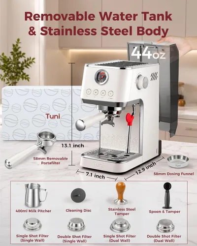 Vista 9 de Tuni E2 Gen3 - Máquina de café expreso de doble caldera con potencia de Marfil