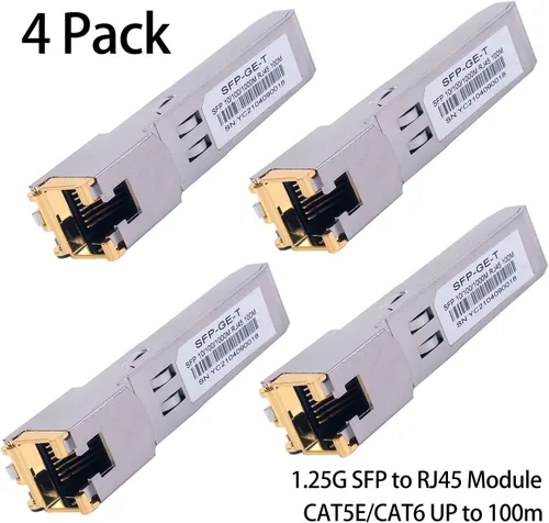 Vista 2 de 4 piezas 1000BASE-T Gigabit SFP a RJ45 transceptor modular de cobre Ethernet para Cisco, Meraki, Ubiquiti, D/TP Link, Supermicro, Netgear, Broadcom