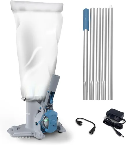 Vista 8 de KOKIDO Aspiradora recargable de hojas de piscina de servicio medio con poste, funciona 75 minutos, para cierre de piscina, filtro de desechos
