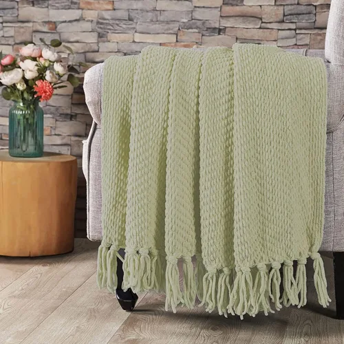 Vista 20 de Manta para sofá, funda de sofá suave de punto texturizado, manta de tweed con borlas de flecos para decoración del hogar, cama, sofá, silla, 50 x 60