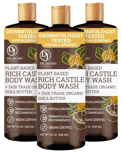 Vista 38 de Dr. Jacobs Naturals - Jabón líquido de Castilla puro, manteca de karité, jabón a base de plantas infundido con vitamina E y aloe vera para hidratar