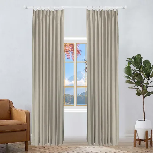 Vista 17 de Cortinas plisadas de lino con forro para oscurecer la sala de estar, dormitorio, puerta de patio (1 panel), 34 pulgadas de ancho x 84 pulgadas