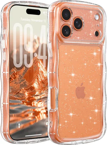 Vista 14 de FABSPARK Funda para iPhone 13, Bonita Funda con Láser Colorido Retro Exquisito Borde Ondulado Rizado Curvo, Protector Estético de TPU Suave