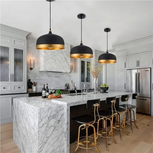Modern Black Pendant Lights, Mid Century Vintage Industrial Aluminum Ceiling Hanging Lighting, 39.4in Height Adjustable Dome Chandelier for Kitchen