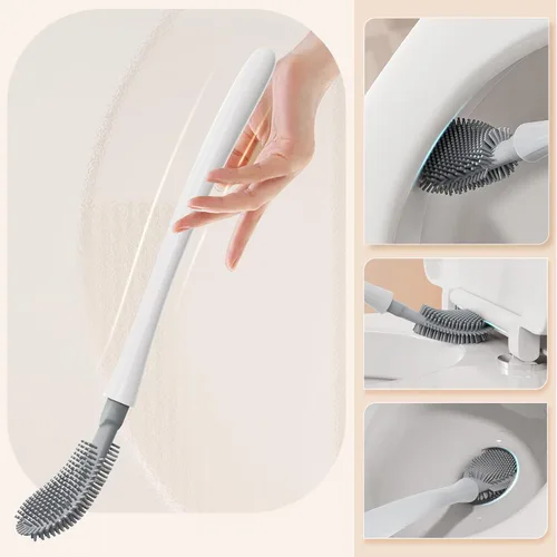 Vista 4 de Cepillo de inodoro, paquete de 2 cepillos de inodoro y soporte con soporte ventilado, accesorios de baño, limpiadores de inodoros con cerdas de Rosa