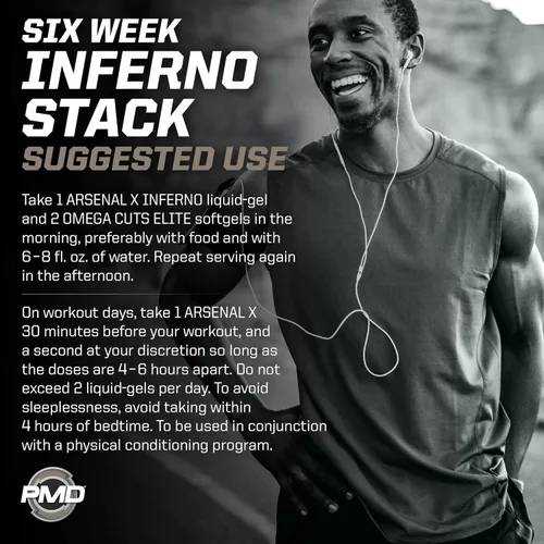 Vista 3 de PMD Sports Six Week Inferno Stack - Quemador de grasa de máxima fuerza y ácido graso CLA Omega para perder grasa rápidamente y aumentar el tono
