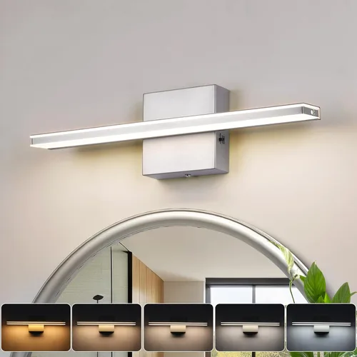 Vista 20 de Moderna lámpara de tocador de baño de 15.7 pulgadas, 12 W, regulable, 5CCT, luces de baño LED sobre el espejo, luz de tocador cromada para armarios