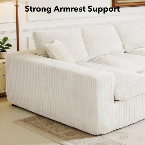 Vista 7 de THSUPER 130'' Oversized U Shaped Deep Seat Boneless Sectional Couch. Beige 6-Seat Plush Corduroy Cloud Sofa, No Assembly Required, 19" Extra-High