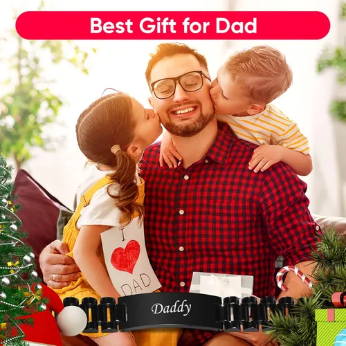 Vista 2 de VNOX - Correa de reloj de eslabones de acero inoxidable para hombre, con grabado personalizado, gran regalo para papá