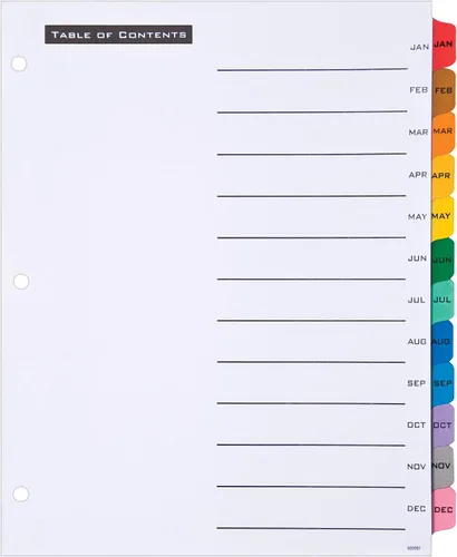 Vista 2 de Office Essentials Table 'n Tabs separadores, 8 – 1/2 pulgada x 11 pulgadas, Jan-Dec solapas, multicolores, buen cuerpo, láser/inyección de tinta, 1