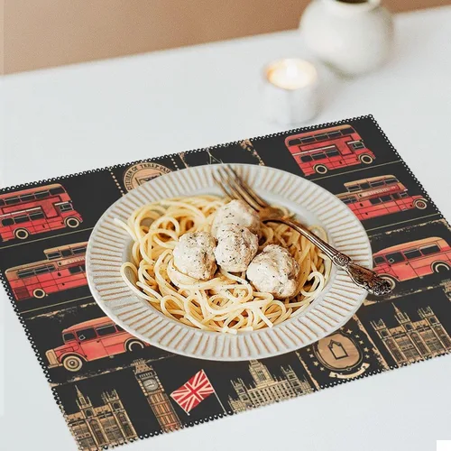 Vista 6 de Set of Stamps with The Union Jack Placemats Set of 6 Resistant Table Mats Washable Place Mats for Dinner Party Table Decoration