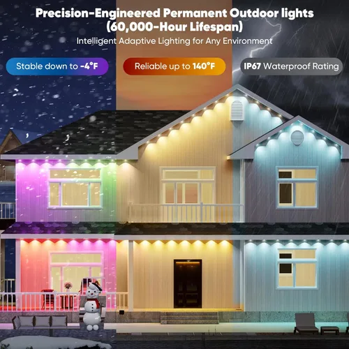 Vista 6 de Luces permanentes inteligentes para exteriores para casa, 50 pies con 30 luces permanentes inteligentes AI RGB+IC para exteriores, 98 escenas