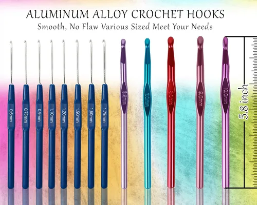 Vista 3 de LOOEN Juego de 61 piezas de ganchos ergonómicos para crochet, 22 tamaños (0.75 mm-10 mm), con estuche para manos con artritis, agujas de crochet