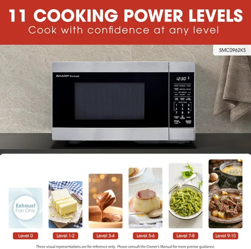 Vista 3 de Horno microondas de sobremesa SHARP con bandeja giratoria de carrusel extraíble de 10.6", 900 vatios, 0.9 pies cúbicos, acero inoxidable
