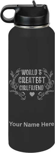 Vista 69 de LaserGram Personalized Water Bottle, World's Greatest Girlfriend, Stainless Steel Double Wall Vacuum Insulated with Flip Top Straw, Custom Engraved
