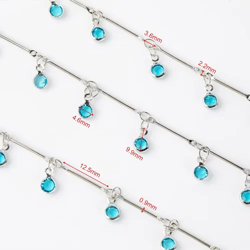 Vista 3 de YOUBEIYEE Cadenas de cuentas de cristal azul para hacer joyas, collar de plata de cristal colgante, cadenas para el tobillo, cadenas de bricolaje a