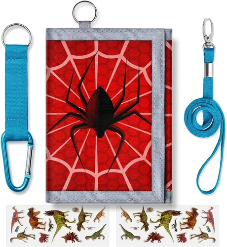 TATAANTY Billetera para niños y niñas de 3 a 16 años, billeteras plegables con bolsillo para monedas con cremallera para niños pequeños, Araña