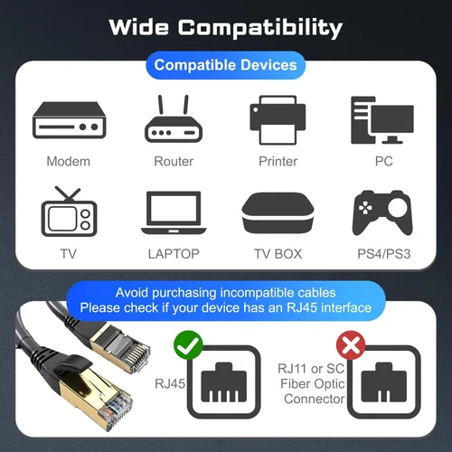 Vista 7 de DbillionDa Cat8 - Cable Ethernet de 1.5 pies para exteriores e interiores, de alta velocidad, 26 AWG, 40 GB/s, 2000 Mhz, con conector RJ45 chapado